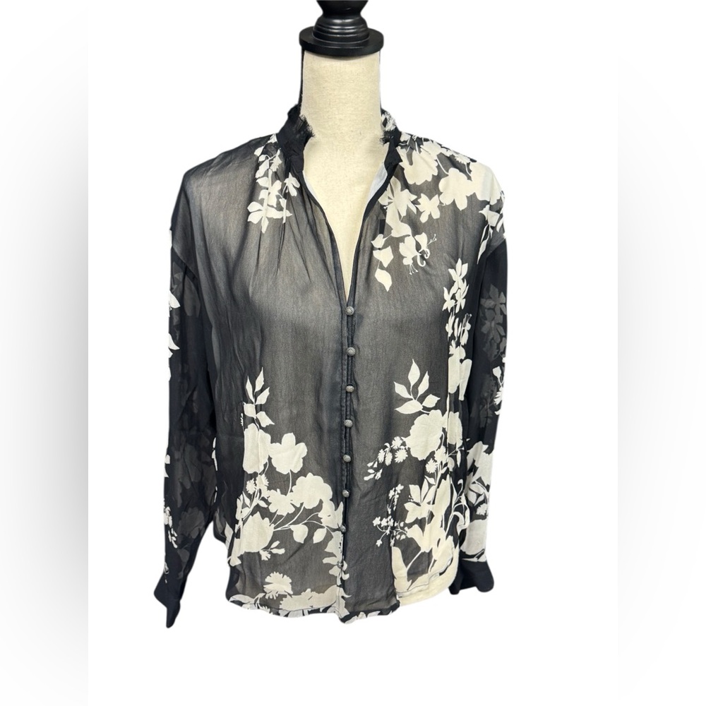 Anthropologie Pilcro Black & White Floral Sheer Blouse | NWT | Size S